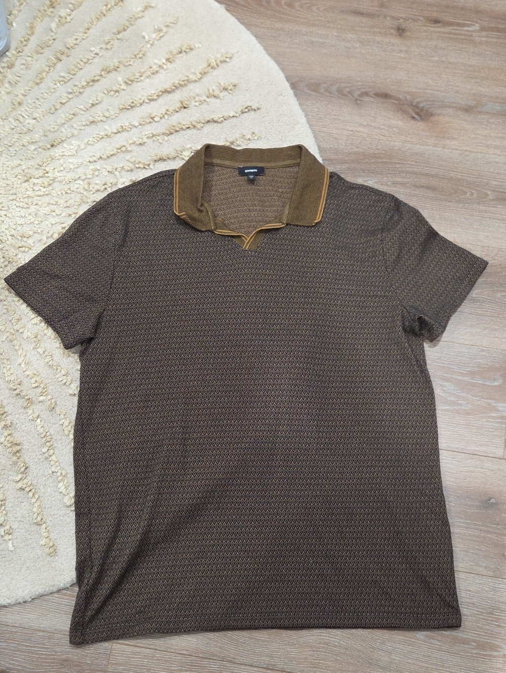 Express Brown Patterned Polo With Camp Collar